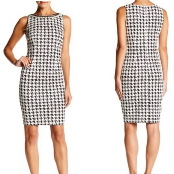 Eliza J Dresses & Skirts - Eliza J Black & White Houndstooth Sleeveless Sheath Dress w/ Jewel Neckline Sz 8